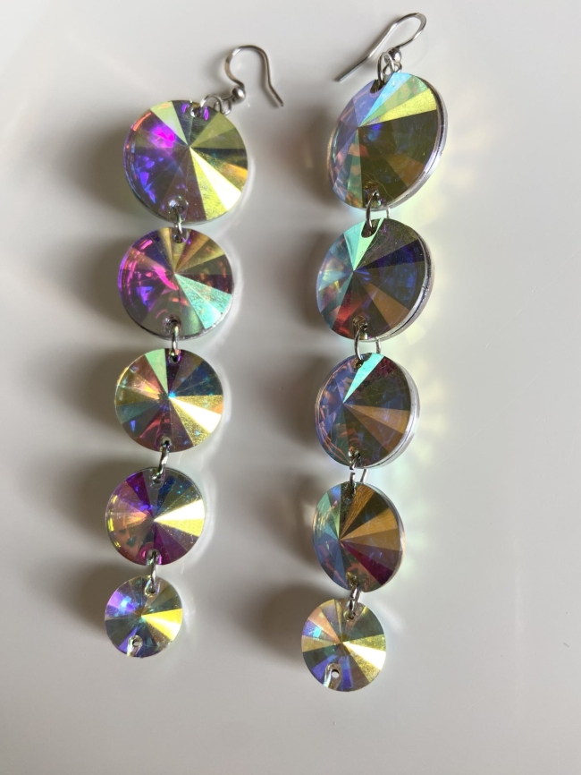 Boucles d'oreilles pendantes strass cristal ronds étagés