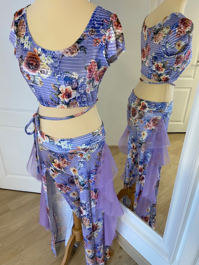 Ensemble pantalon fendu velours floral pailleté mauve 💜