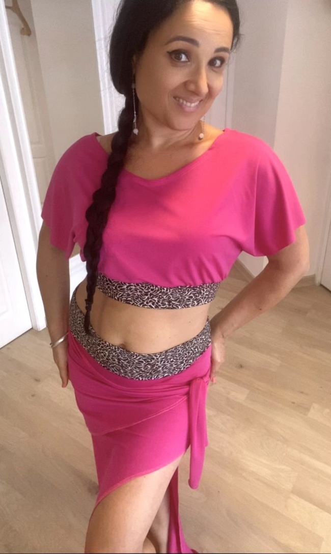 Ensemble rose girly bordures imprimées animal 